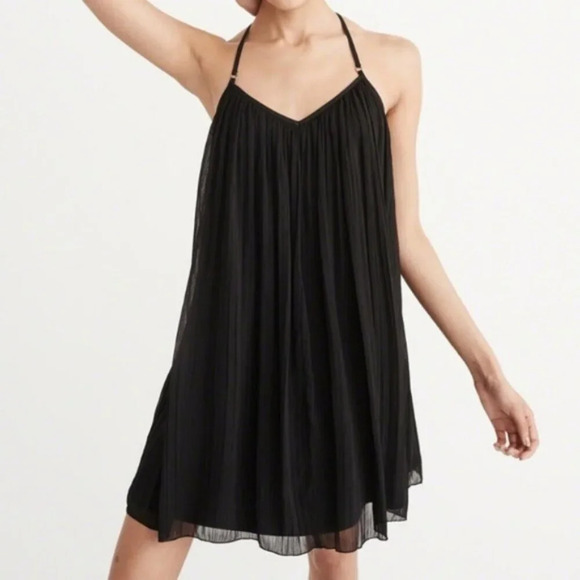 Abercrombie & Fitch Pleated Chiffon T Strap Back Mini Dress Black Size XS - Picture 2 of 8